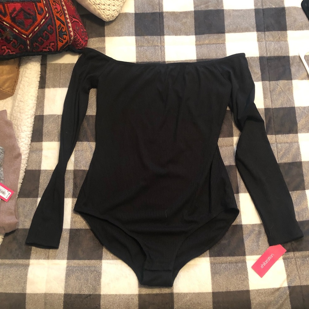 Long sleeved bodysuit that lays across shoulders